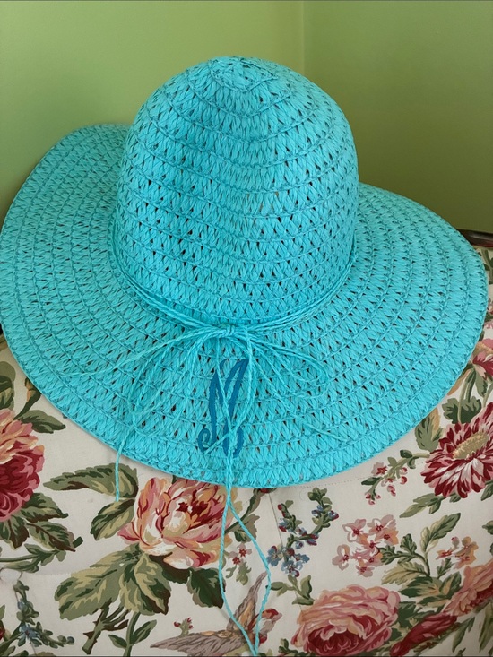 Accessories - Turquoise Straw Sun Hat with Tie